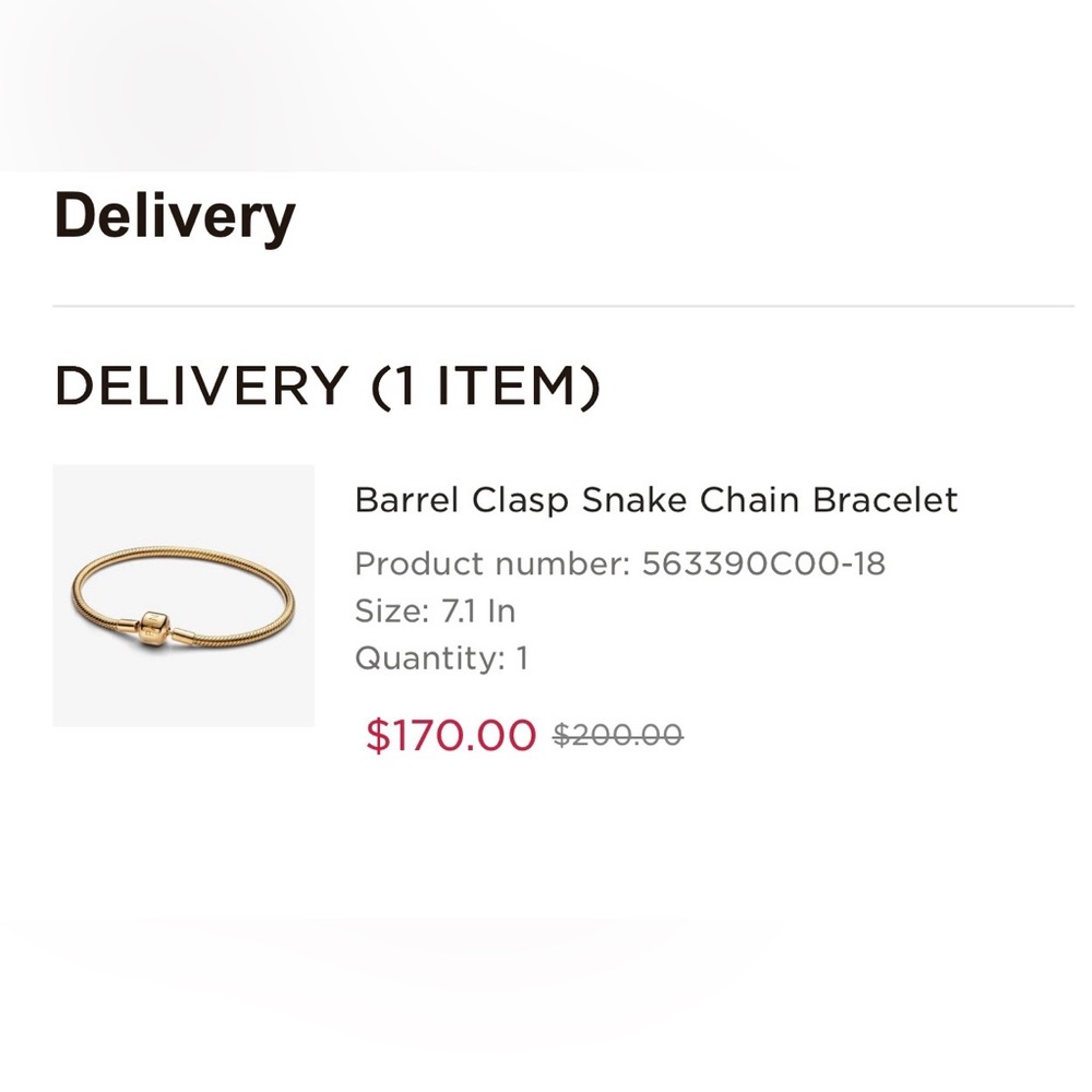 Pandora Gold Snake Chain Bracelet size 7.1